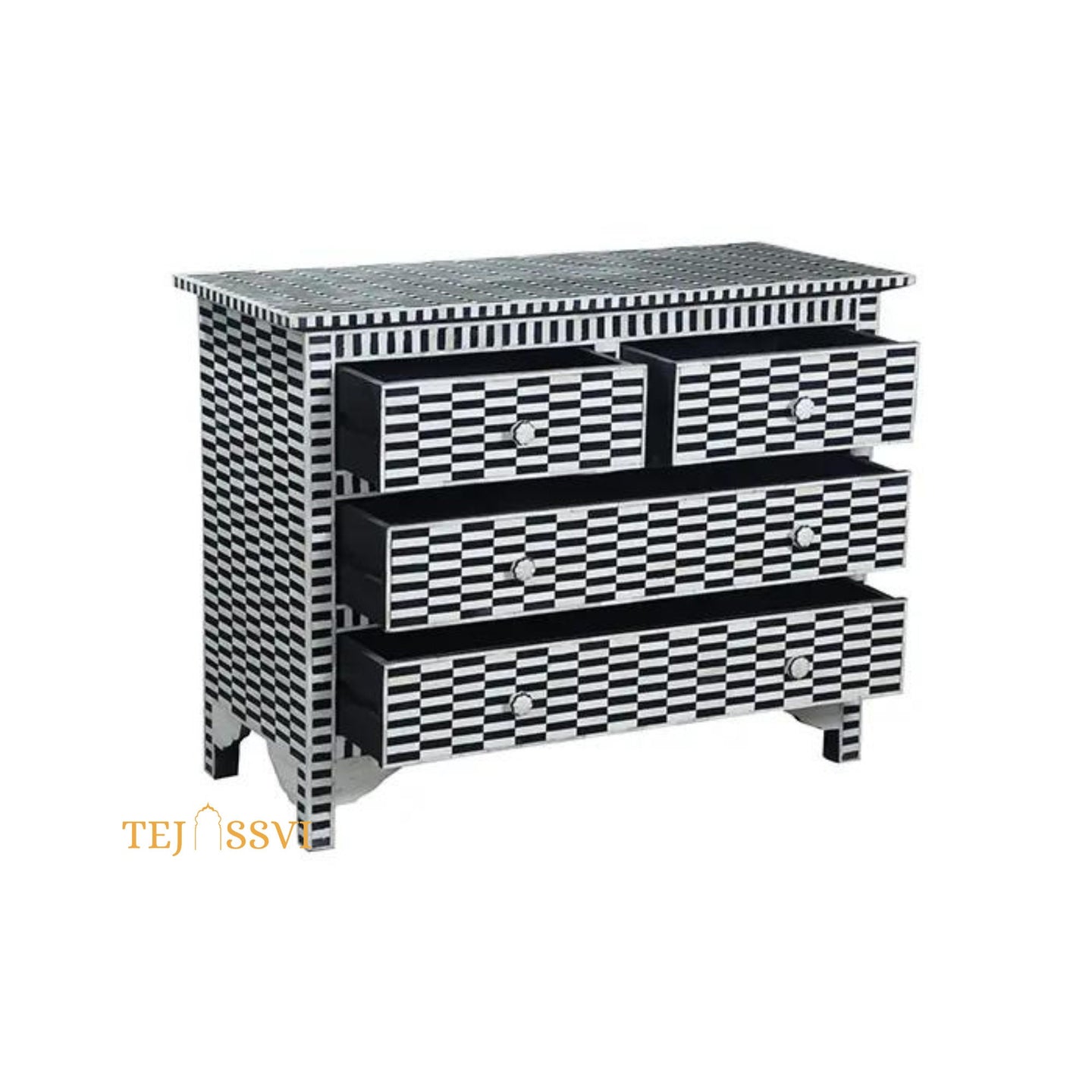 Wooden Bone inlay stripe black & white Bedside Table | Bone inlay Nightstand, Bone Inlay side table, Bone Inlay 4chest of drawers/Dresser.